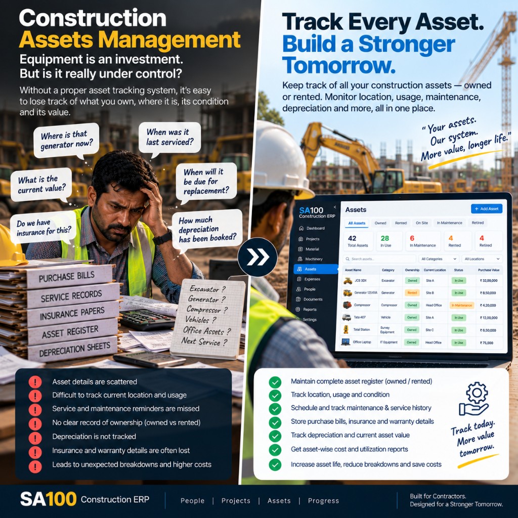 SA100 assets management register with owned and rented equipment