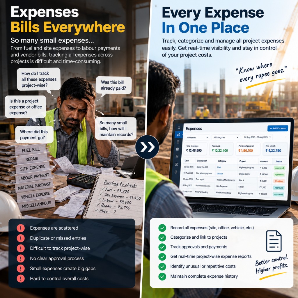SA100 expense management dashboard with project-wise costs