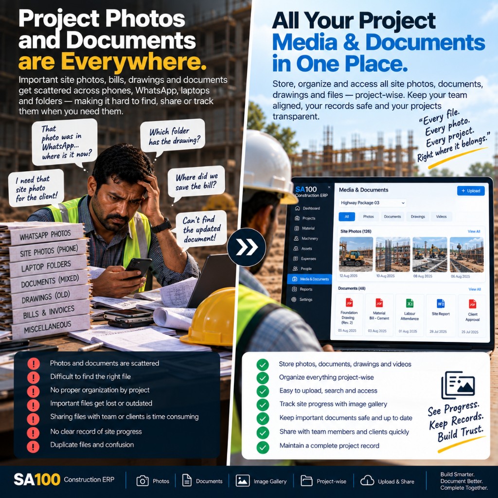 SA100 Media & Documents — project photos and files organized in one place